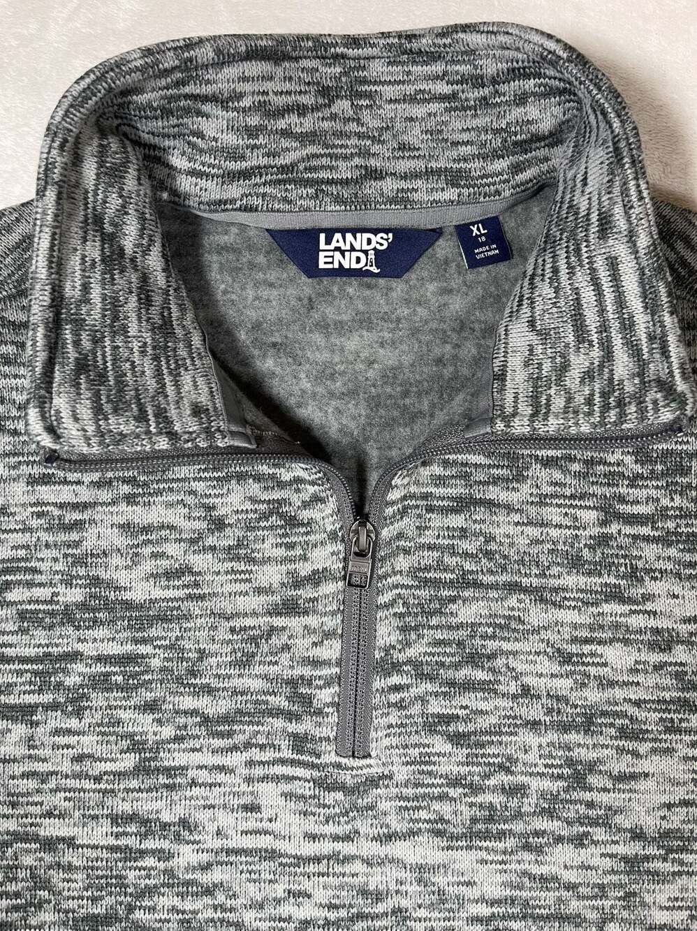 Lands' End Men's Heather Gray Fleece 1/4 Zip Mock Neck Sweatshirt Size XL